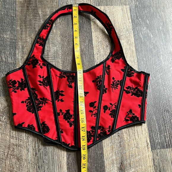 SHEIN Red Black Floral Rose Gothic Patterned Corset Women’s Size Large - Picture 4 of 7